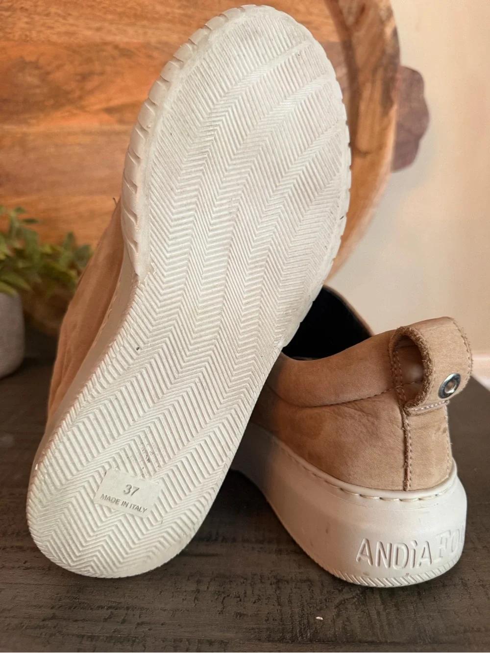 Women’s Suede Platform Sneakers in Tan with Hook-and-Loop Straps